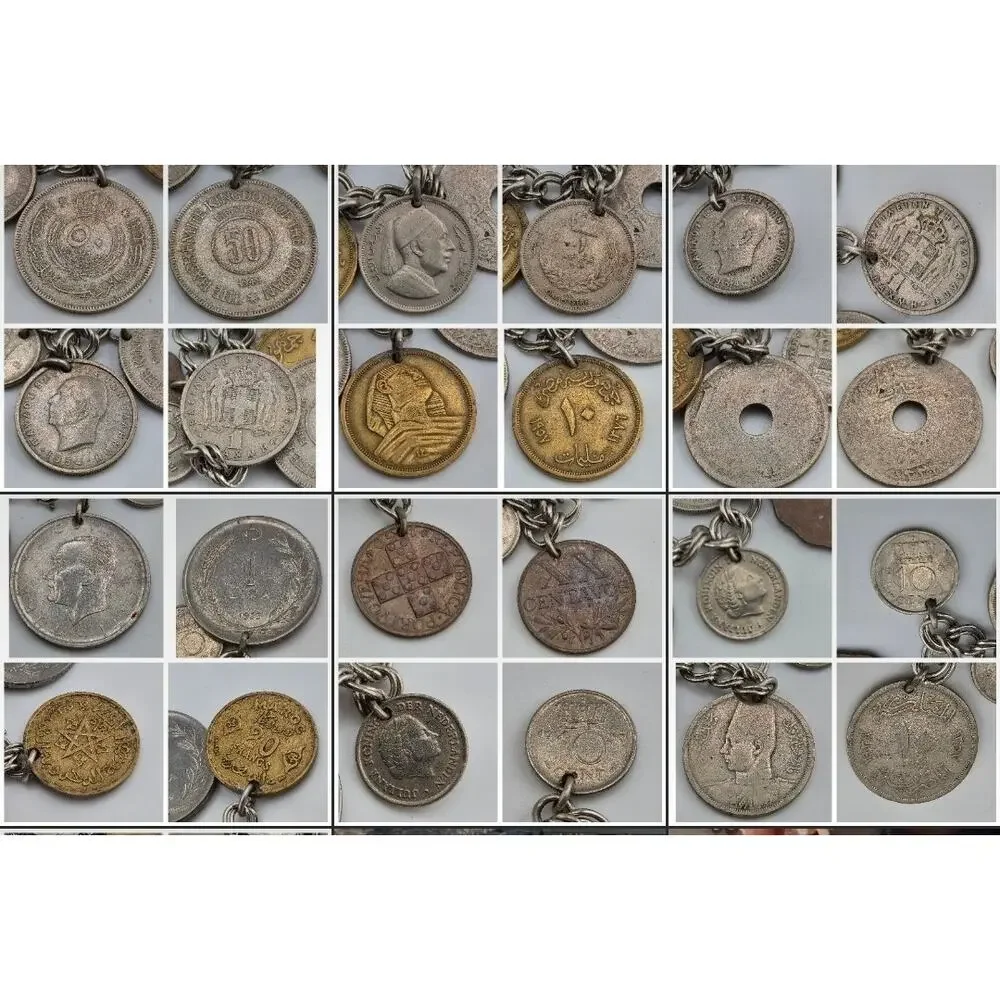 Vintage World Coin Charm Bracelet International Coins Egypt Greece UK 6.75